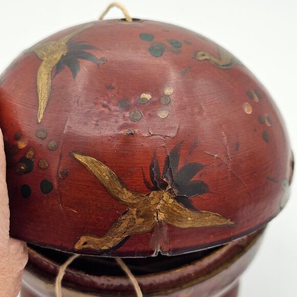 Vintage Japanese Crane String Holder Flying Birds - Hand Painted Round Dispenser - Picture 4 of 10